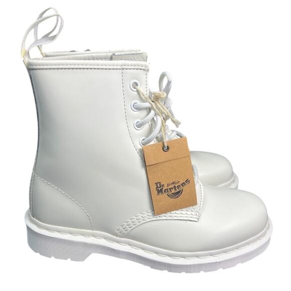 Dr. Martens 1460 Pascal Mono Boots Women's 8 Smooth White Leather 8 Eye Lace Up - Picture 1 of 13